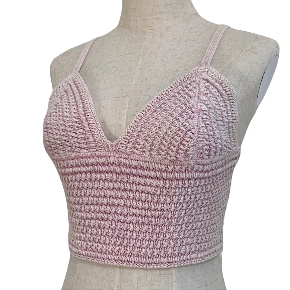 Pac Sun LA Hearts Pink Knit Crochet Spaghetti Strap Crop Top - Picture 5 of 12